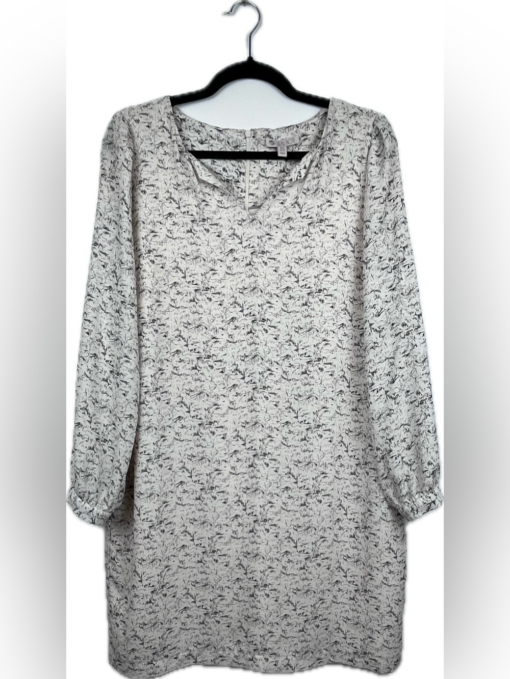 Lila Rose Shift Dress Cream Black Abstract Print Long Sleeve Size 8